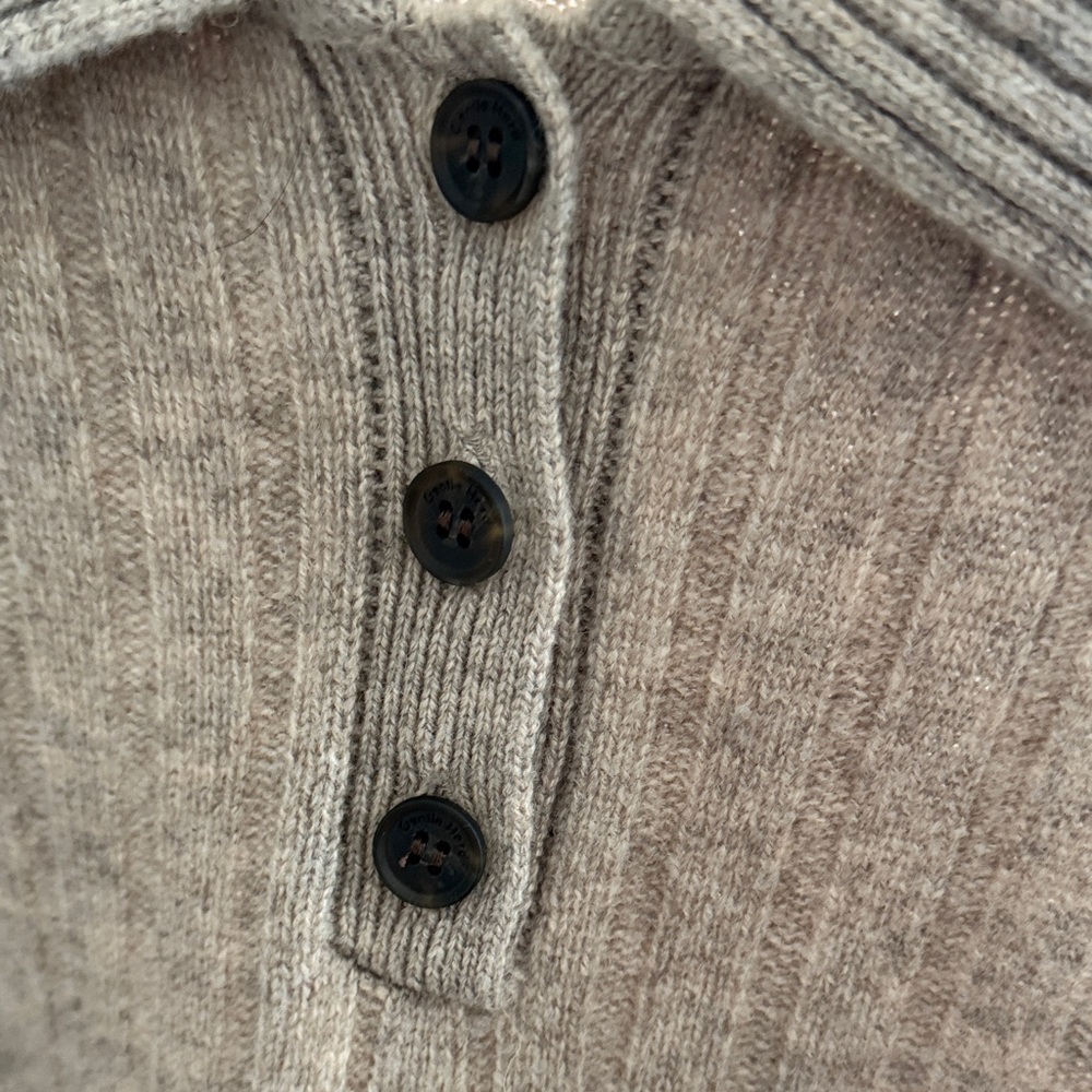 Gentle Herd Ribbed Collared Sweater Taupe Wool Blend Pullover Size L - Picture 3 of 14